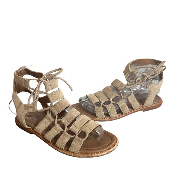Frye Sandals Leather Lace Up Blair Side Ghillie Tan Suede Leather Festival 6M - Picture 1 of 10